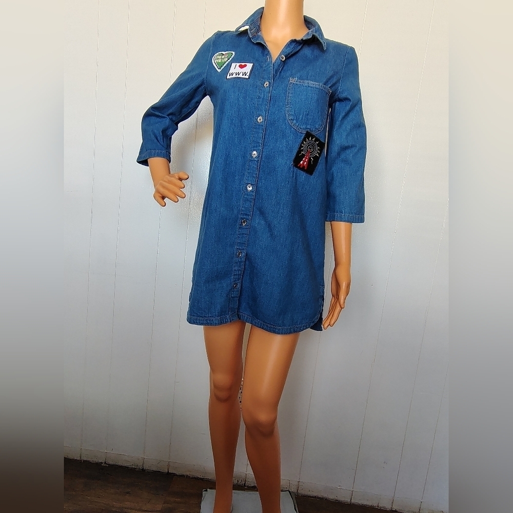 Zara Denim Button-Up Top with Patches Size S